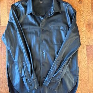 MOTHER Black Faux Leather Button-Up Blazer